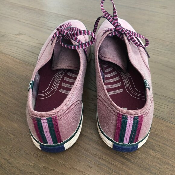 Keds Canvas Lace Up Denim Sneakers Prpl Pink w Teal Trim + Striped Laces Sz 9.5 - Picture 4 of 12